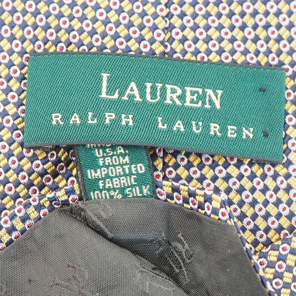 Ralph Lauren Men's Lauren Silk Tie Geometric Pattern Navy Yellow Red - Picture 2 of 6